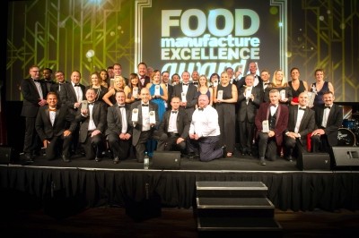 The winners of this year’s Food Manufacture Excellence Awards on stage at the Hilton Park Lane in London